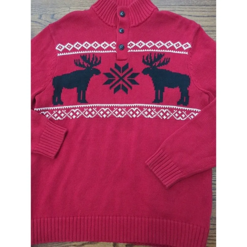Chaps Winter Moose Sweater Sz M Snowflake Classic Holiday Preppy Red‎ Pullover